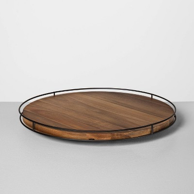 18" Wooden Lazy Susan with Metal Trim Brown/Black - Hearth & Hand™ with Magnolia: Farmhouse Style, Rotating Base | Target