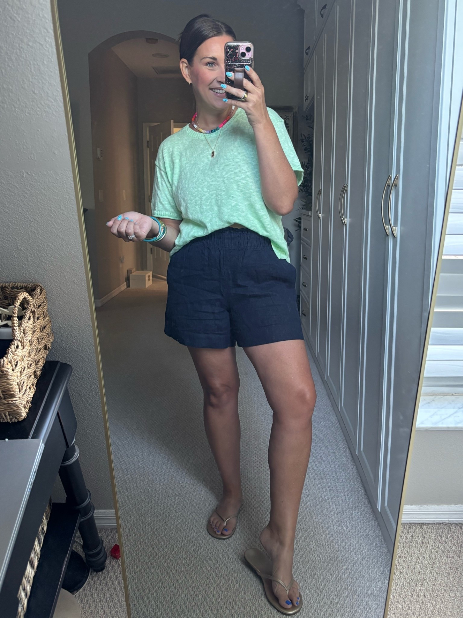 This green color for summer 🍋‍🟩☀️ super soft sweater like tee and linen pull on shorts @Quince @jcrew 

TTS: medium

#LTKootd #LTKmomlife #LTKMidsize