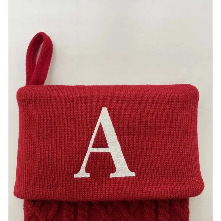 Red Polyester Knit Christmas Stocking with Embroidered "A" on Cuff, 20", by Holiday Time | Walmart (US)