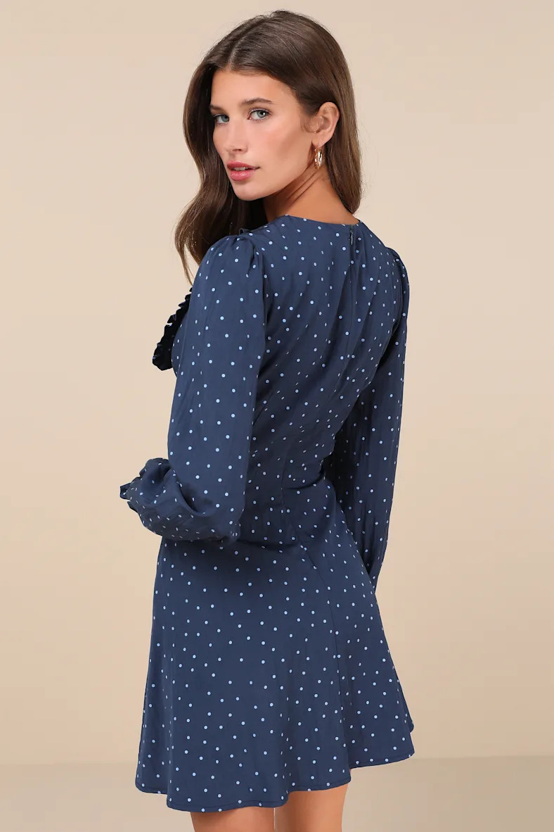 Sweetie Aura Dark Blue Polka Dot Mini Dress | Lulus