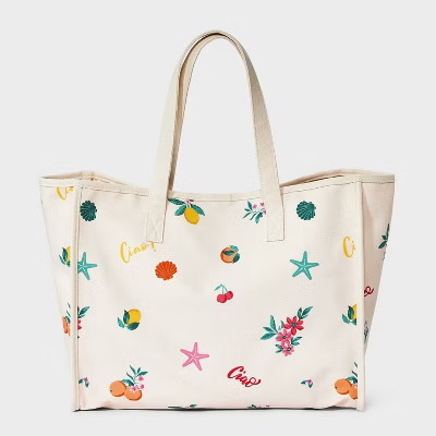 Girls' 'Ciao' Printed Canvas Tote Bag - art class™ Off-White | Target