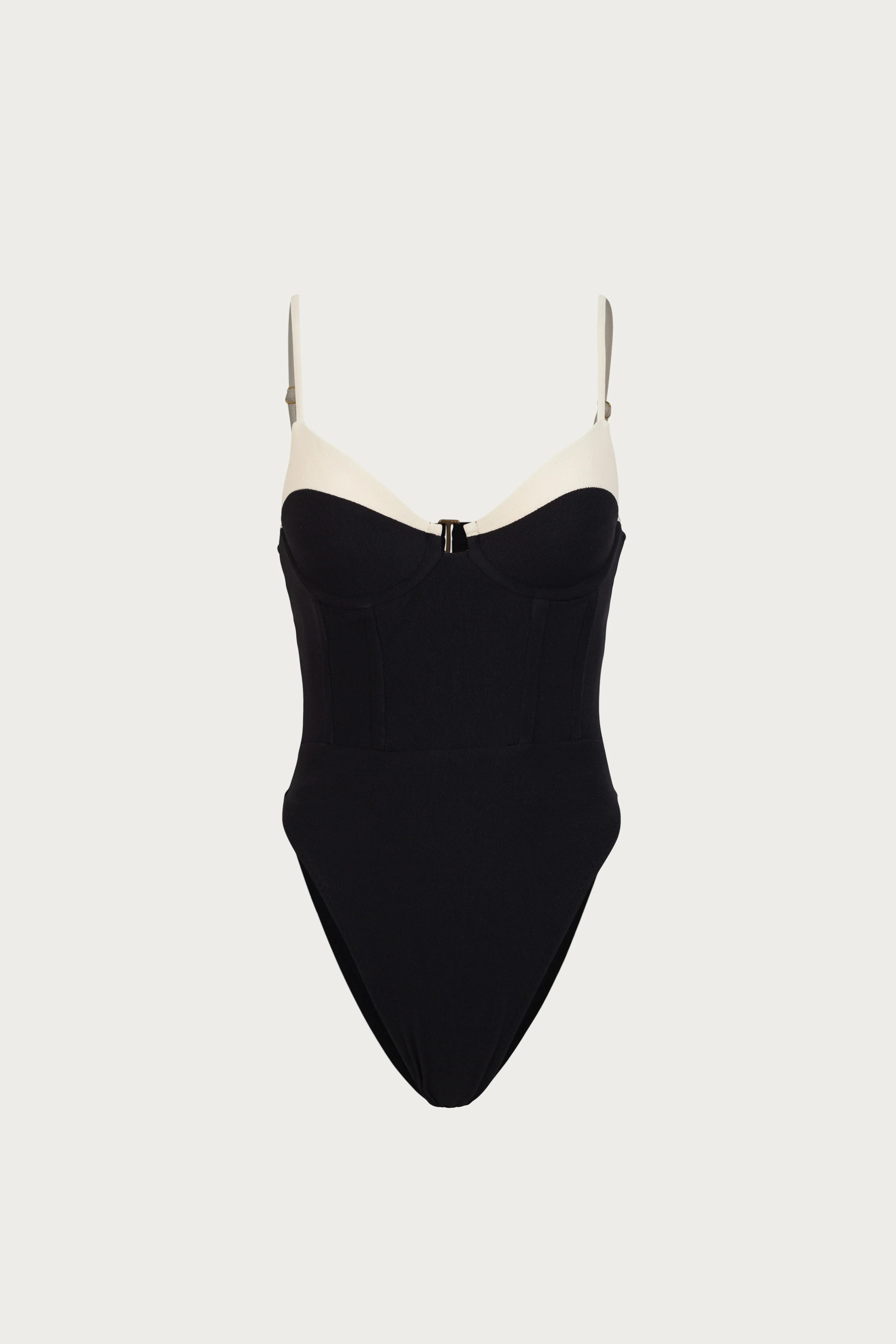 Double Layer Corset One Piece (Faux Suede Black/Cream) | SAME