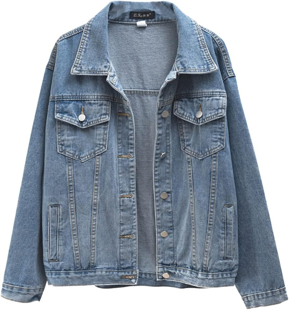 ebossy Women's Casual Loose Distressed Denim Jacket Classic Vintage Oversized Washed Trucker Jean... | Amazon (US)