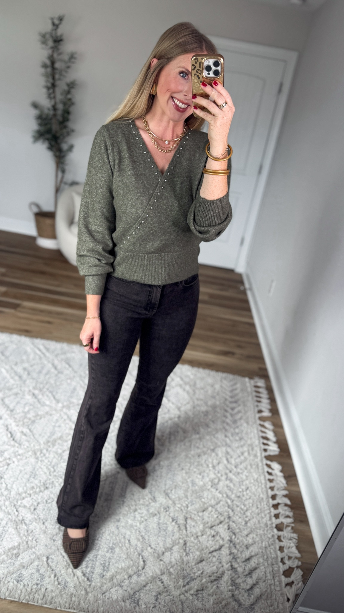 Weekend Walmart Wins try-on
Faux wrap studded sweater- medium 
Acid wash flare jeans- 6

#LTKootd
