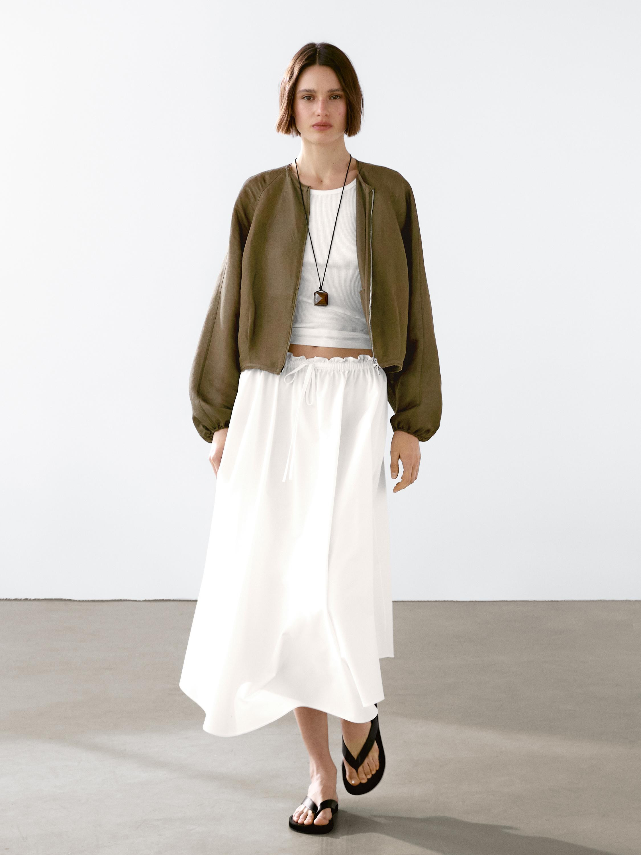 Frayed linen and silk bomber jacket | Massimo Dutti UK