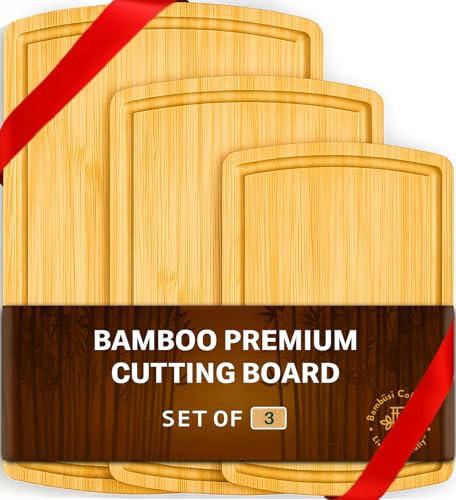 Wood Cutting Boards for Kitchen - Bamboo Cutting Board Set with Deep Juice Groove & Side Handles - Carving Chopping Board Butcher Block for Meat, Vegetables, Charcuterie, Cheese, Serving, or Meal Prep | Amazon (US)