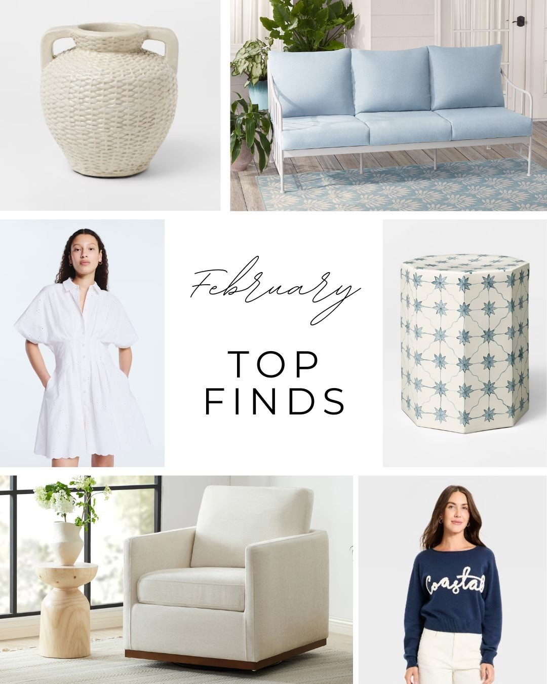 Sharing another round of February favorites — these were some of the top finds you all loved most last month, and honestly… every single one is so good.

• A woven look vase that adds instant texture to shelves, consoles, or kitchen styling. It’s one of those pieces that makes a space feel collected instead of decorated.

• The garden stool so many of you grabbed. Perfect next to a chair, in a bathroom, or tucked into a corner for a little extra personality. Cute and practical.

• An outdoor sofa that looks like Serena & Lily but for way less. Classic coastal style, comfy cushions, and it brings that relaxed porch vibe we all love.

• The eyelet dress that’s perfect for Easter, graduation, or spring events. Feminine, timeless, and one of those pieces you’ll reach for again and again.

• And the coastal sweater you all went crazy for. Lightweight, easy, and the kind of sweater that works with jeans, white pants, or thrown over your shoulders at the beach.

Safe to say… February shopping was strong. Literally some of my favorite stylish finds lately.

Comment FEBRUARY and I’ll send you the links to everything! 😉

Search terms: woven vase decor, woven textured vase, garden stool decor, ceramic garden stool, outdoor sofa Serena and Lily look alike, coastal outdoor furniture, eyelet dress women, white eyelet dress spring, Easter dress ideas, graduation dress women, coastal sweater women, lightweight spring sweater, coastal style clothing.

#LTKSaleAlert #LTKHome