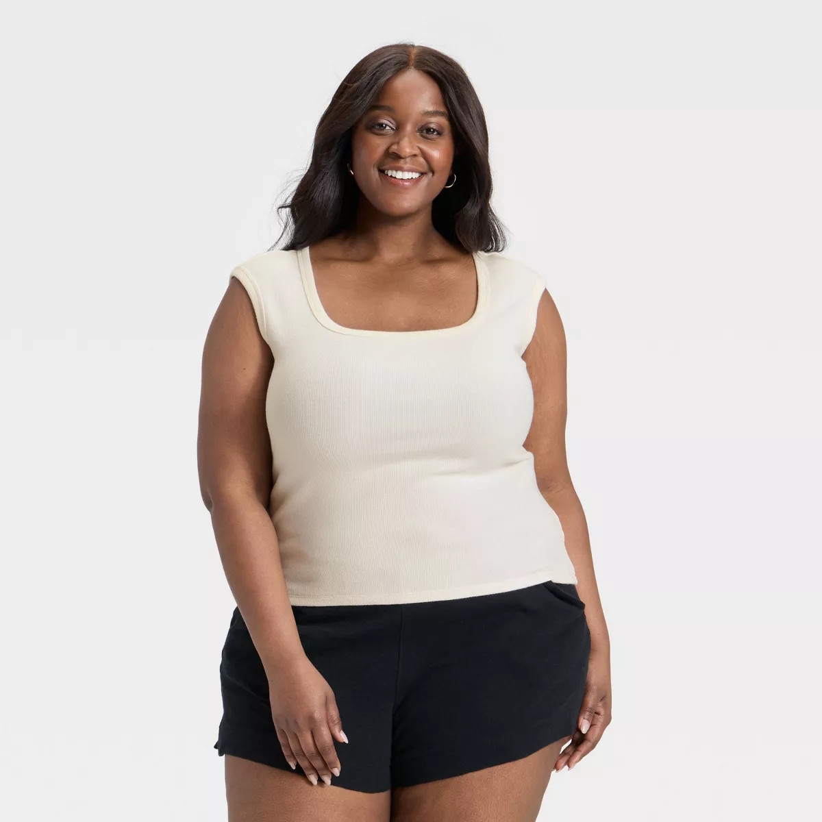 Women's Slim Fit Square Neck Ribbed T-Shirt - Universal Thread™ Cream XS | Target