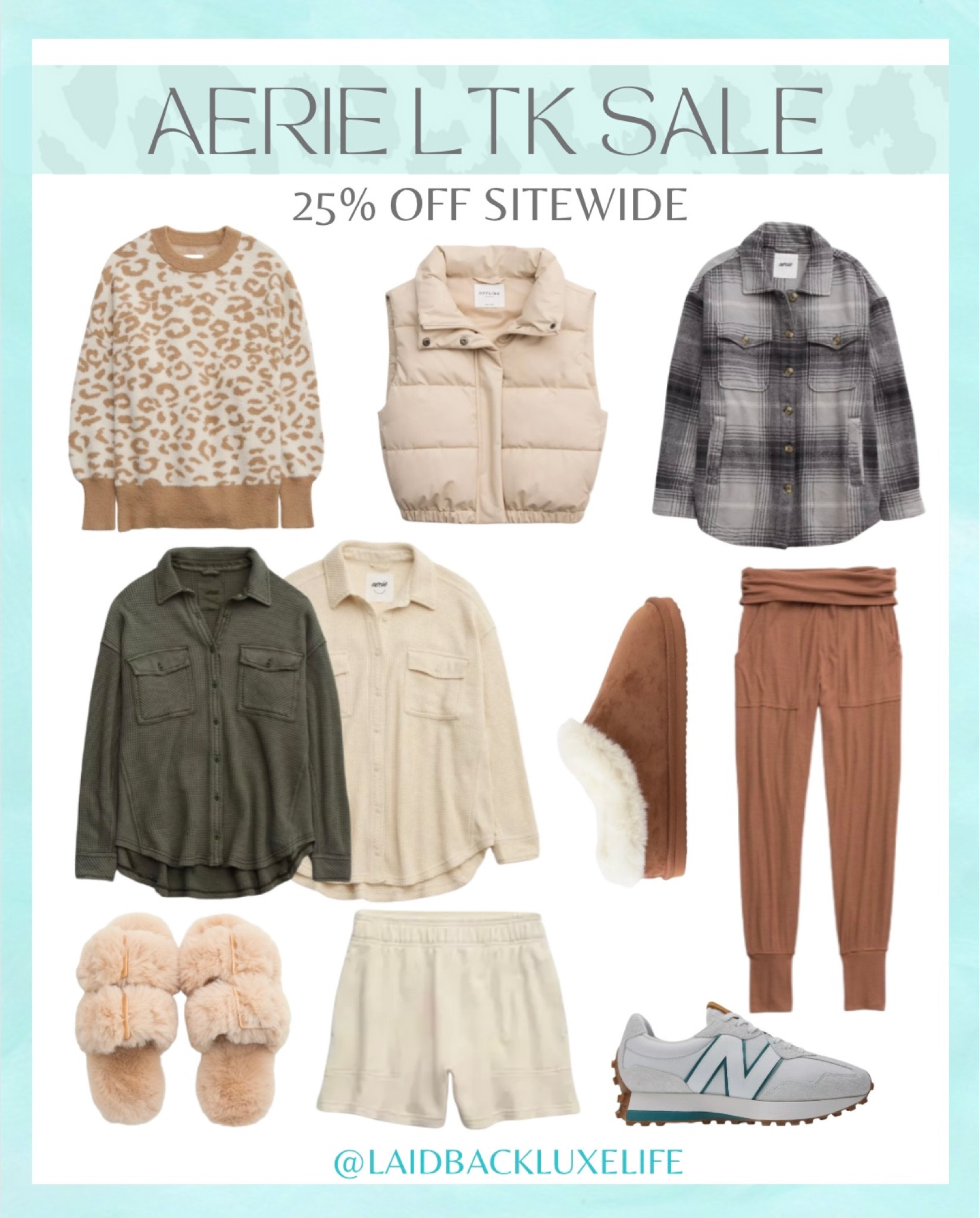 Aerie Fall Sale, LTK Sale, LTK Fall Sale, Aerie Sale, Sale, puffer vest, plaid shirt, waffle shirt, slippers, sneakers, New Balance 327, leopard sweater, loungewear, shorts, Use code AERIELTK25 for 25% off sitewide! @aerie #LaidbackLuxeLife

Follow me for more fashion finds, beauty faves, lifestyle, home decor, sales and more! So glad you’re here!! XO, Karma

#LTKSale #LTKsalealert #LTKSeasonal