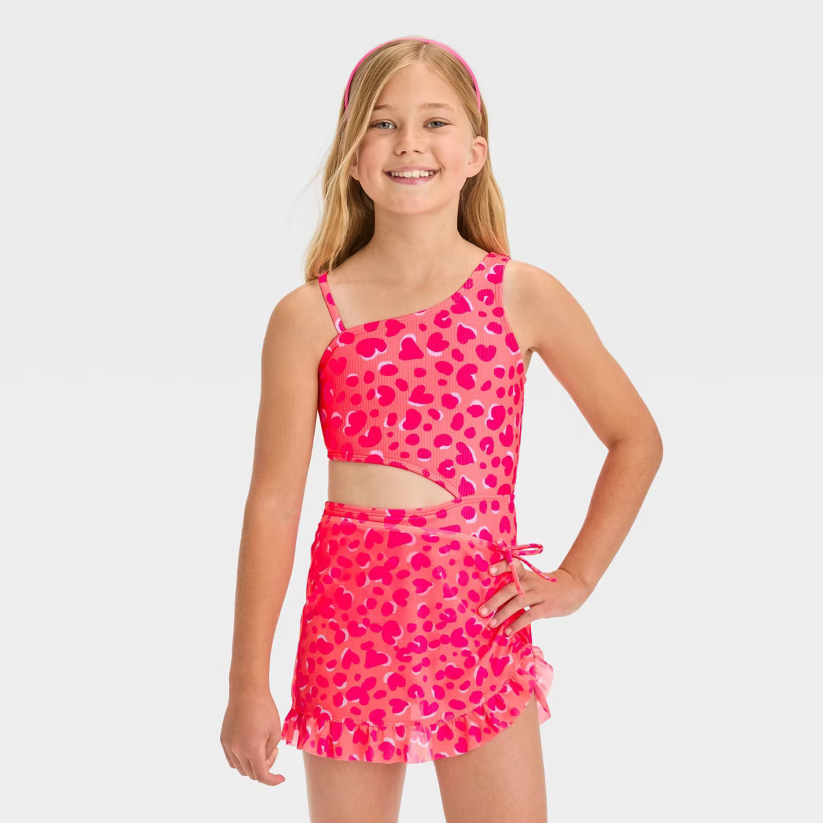 Girls' Leopard Spot Printed One Piece Swimsuit Set - Cat & Jack™ Pink L | Target
