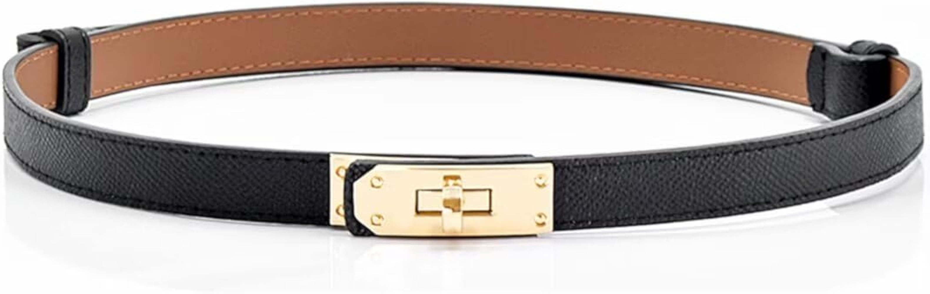 2 in 1 Women's Skinny Leather Belt,Alloy Turn Lock Adjustable Slim Thin Waist Belt For Dress Jean... | Amazon (US)