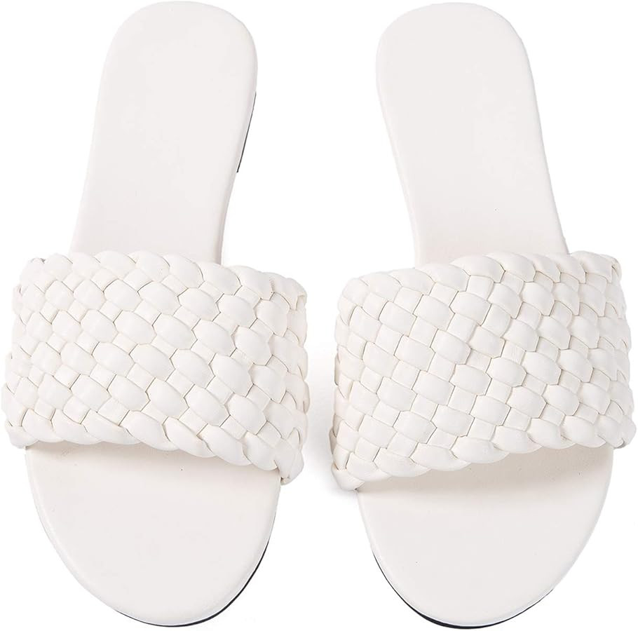 Mtzyoa Women Flat Sandals Braided Leather Nude Summer Dressy Fashion Evening Party Wedding Sandal... | Amazon (US)