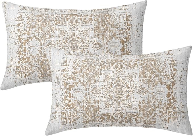 Brown Ethnic Boho Lumbar Pillow Covers 12x20 Inch Bohemian Carpet Vintage Coffee Tan Floral Recta... | Amazon (US)