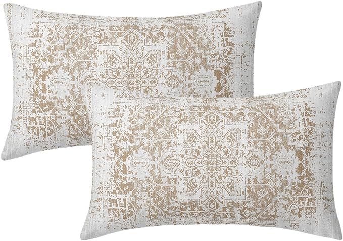 Brown Ethnic Boho Lumbar Pillow Covers 12x20 Inch Bohemian Carpet Vintage Coffee Tan Floral Recta... | Amazon (US)