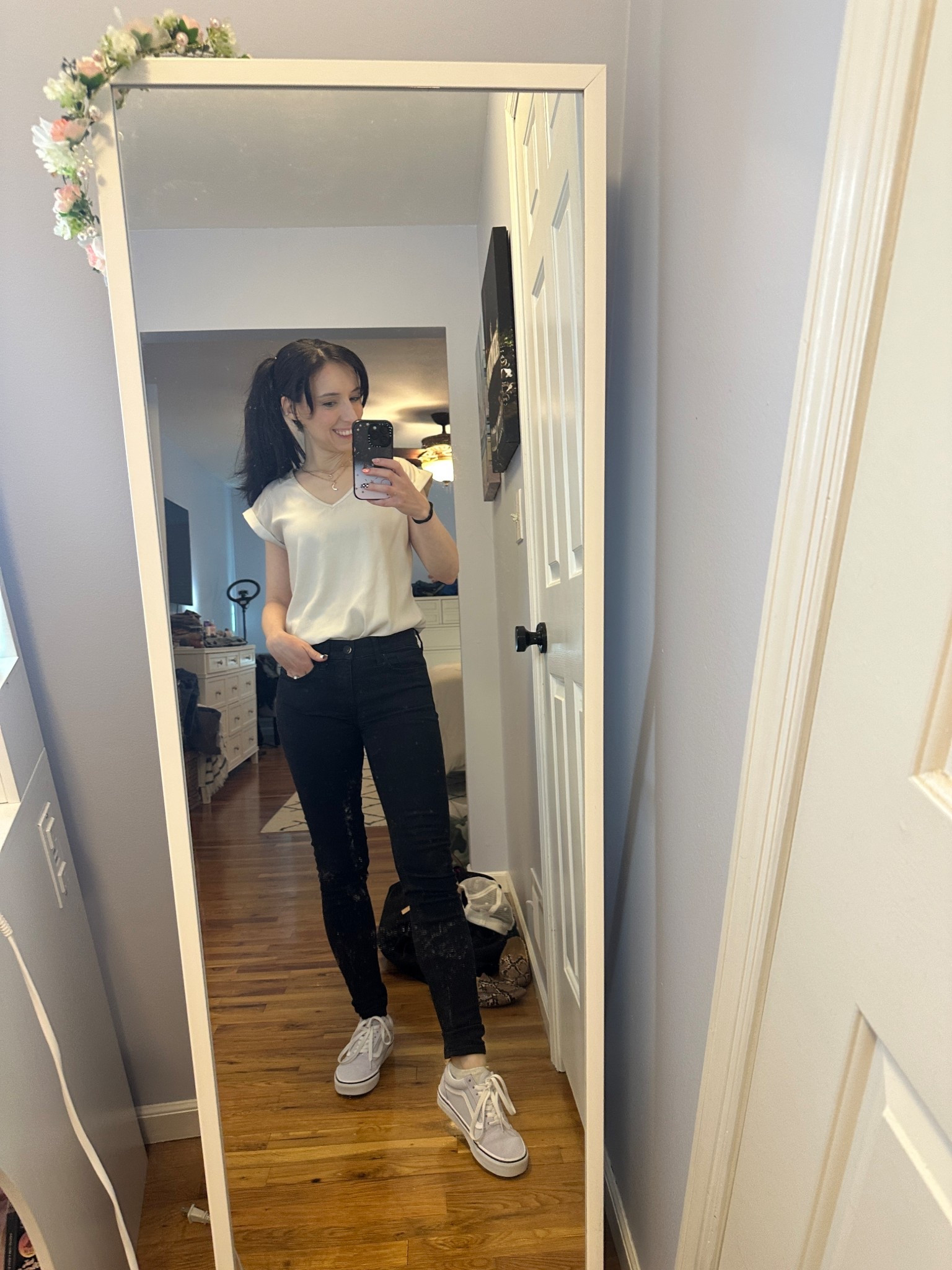 White tee size XS
Black jeans size 00
Vans size 6.5

Summer outfit, black and white, work, workwear, causal, minimalist, millennial, under 50

#LTKStyleTip #LTKFindsUnder50 #LTKWorkwear