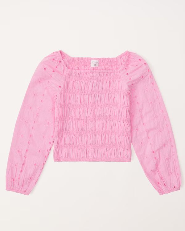 girls long-sleeve eyelet smocked top | girls tops | Abercrombie.com | Abercrombie & Fitch (US)