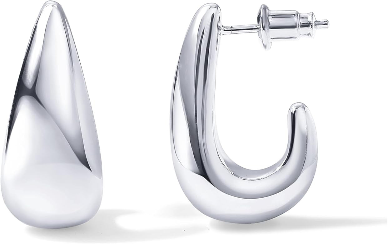 PAVOI 14K Gold Plated Sterling Silver Post Statement Huggie Earrings | Gold Dome Hoop Earrings fo... | Amazon (US)