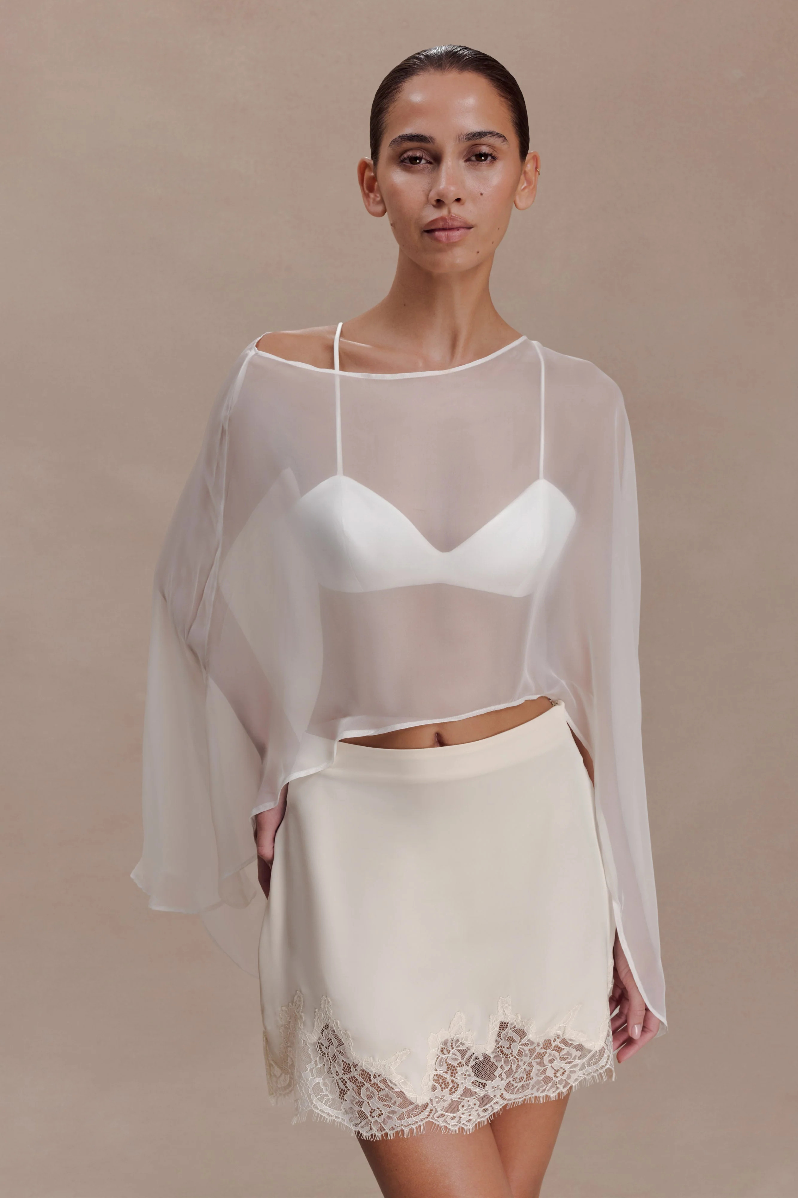 Bralette With Chiffon Cape - Ivory | MESHKI US