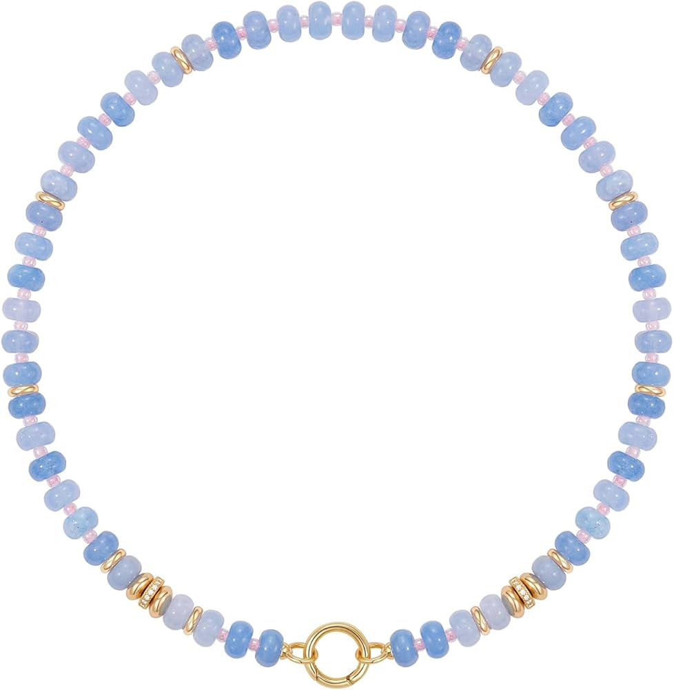 KissYan Beaded Necklaces for Women, Handmade Natural Stone Boho Choker with 14K Gold Plated Clasp... | Amazon (US)