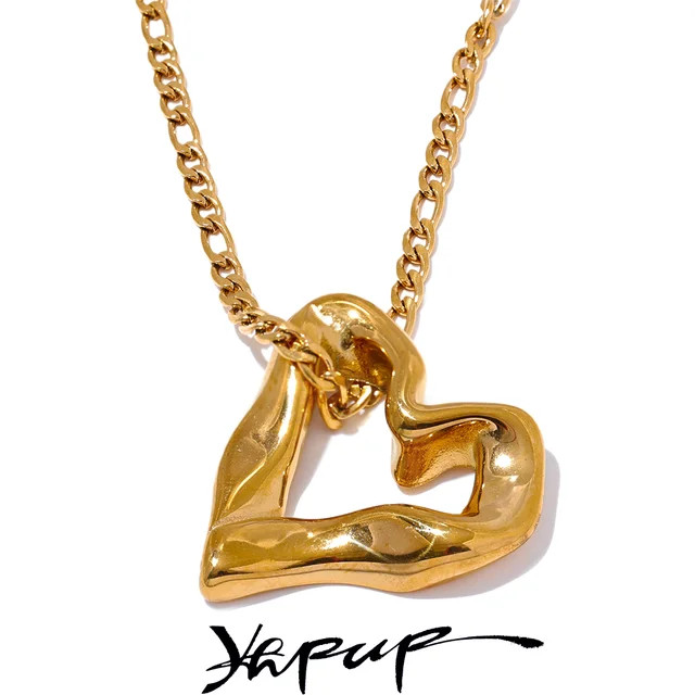 Yhpup 2024 Minimalist Heart Love Hollow Necklace Pendant 18K Plated Stainless Steel Charm Romanti... | AliExpress (US)