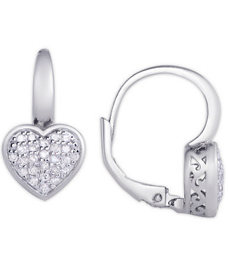 Diamond 1/4 ct. t.w. Heart Leverback Earrings in Sterling Silver | Macy's