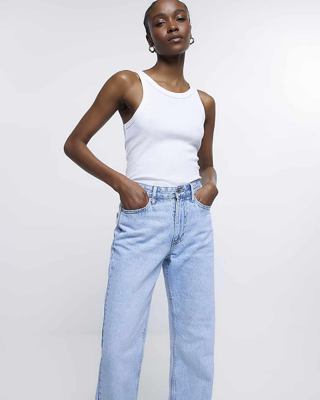 Blue high waist straight jeans | River Island (UK & IE)