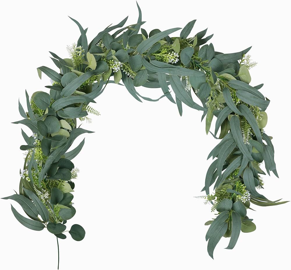 Silver Dollar Eucalyptus Garland with Long Willow Leaves 5.8Ft Silver Dollar Boston Fern Greenery... | Amazon (US)