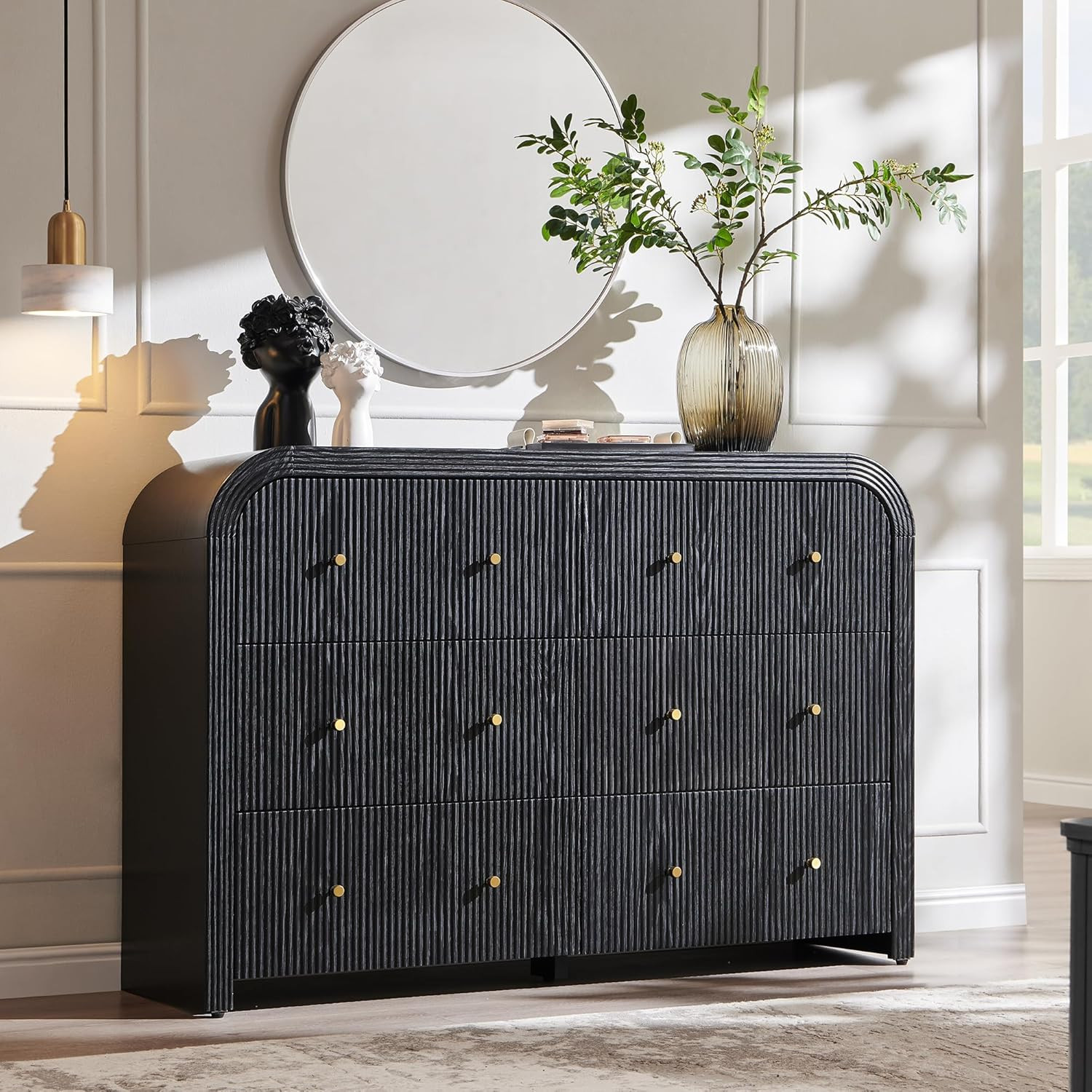 T4TREAM Fluted 6 Drawers Dresser for Bedroom, 54" Wide Modern Chest of Drawers with Thickened Cur... | Amazon (US)