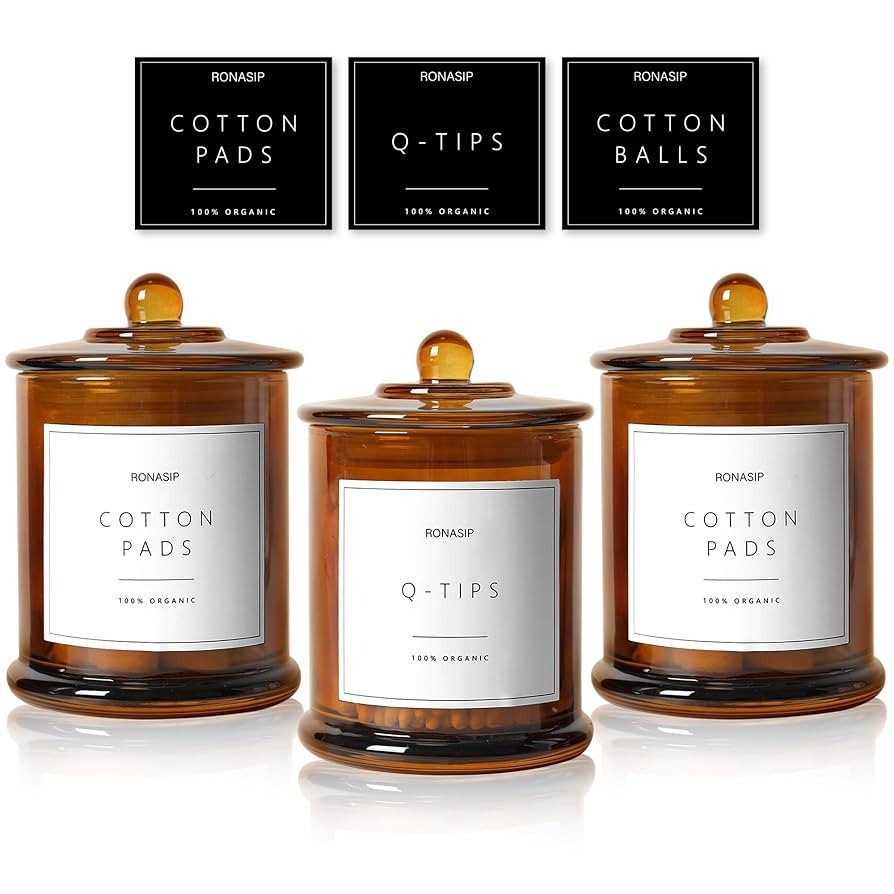 3 Pack Farmhouse Bathroom Organizers and Storage - 16 Oz Glass Jars with Lids for Qtip Holder, Sw... | Amazon (US)