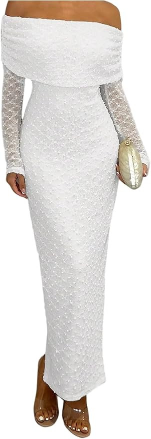 Floerns Women's Off The Shoulder Maxi Fall Dress Long Sleeve Bodycon Cocktail Wedding Guest Dress... | Amazon (US)