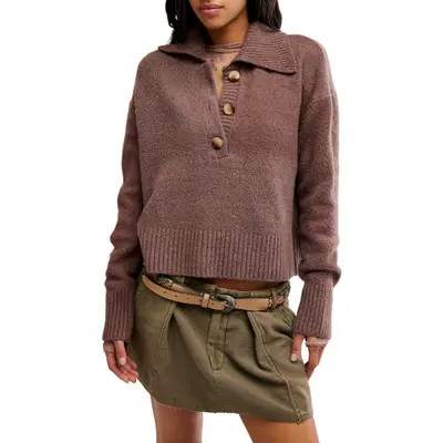 Free People Trading Up Cotton Blend Polo Sweater in Matcha Melange at Nordstrom, Size Medium | Nordstrom