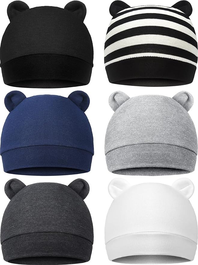 6 Pieces Newborn Baby Hat Bear Ears Infant Caps Baby Boy Girl Toddler Hats Infant Beanie Caps for... | Amazon (US)
