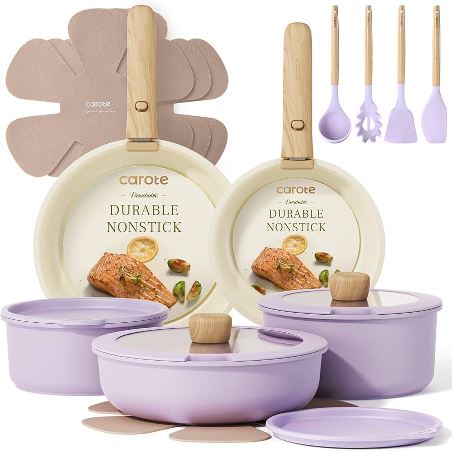 CAROTE Pots and Pans Set Non Stick, Cookware Sets, 19pcs Kitchen Set, Oven/Fridge Safe, Space Sav... | Amazon (US)