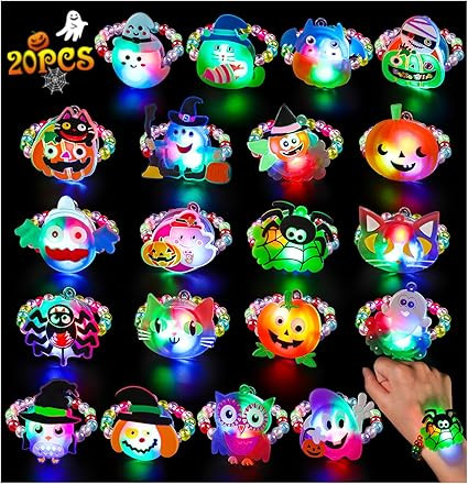 Coluans Halloween Treats 20Pcs Halloween LED Bracelets Flashing Glow in The Dark Toys Halloween P... | Amazon (US)