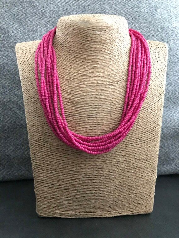 Fuchsia pink multi-strand seed bead necklace | Etsy (US)