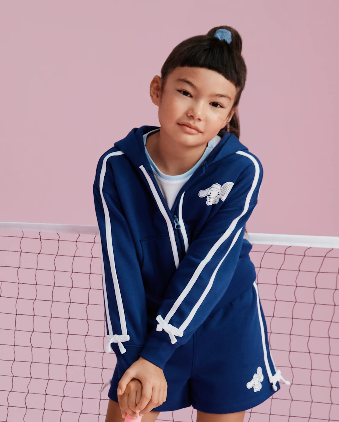 Girls Hello Kitty® Side Stripe Bow Premium Fleece Zip Up Hoodie - blue | The Children's Place