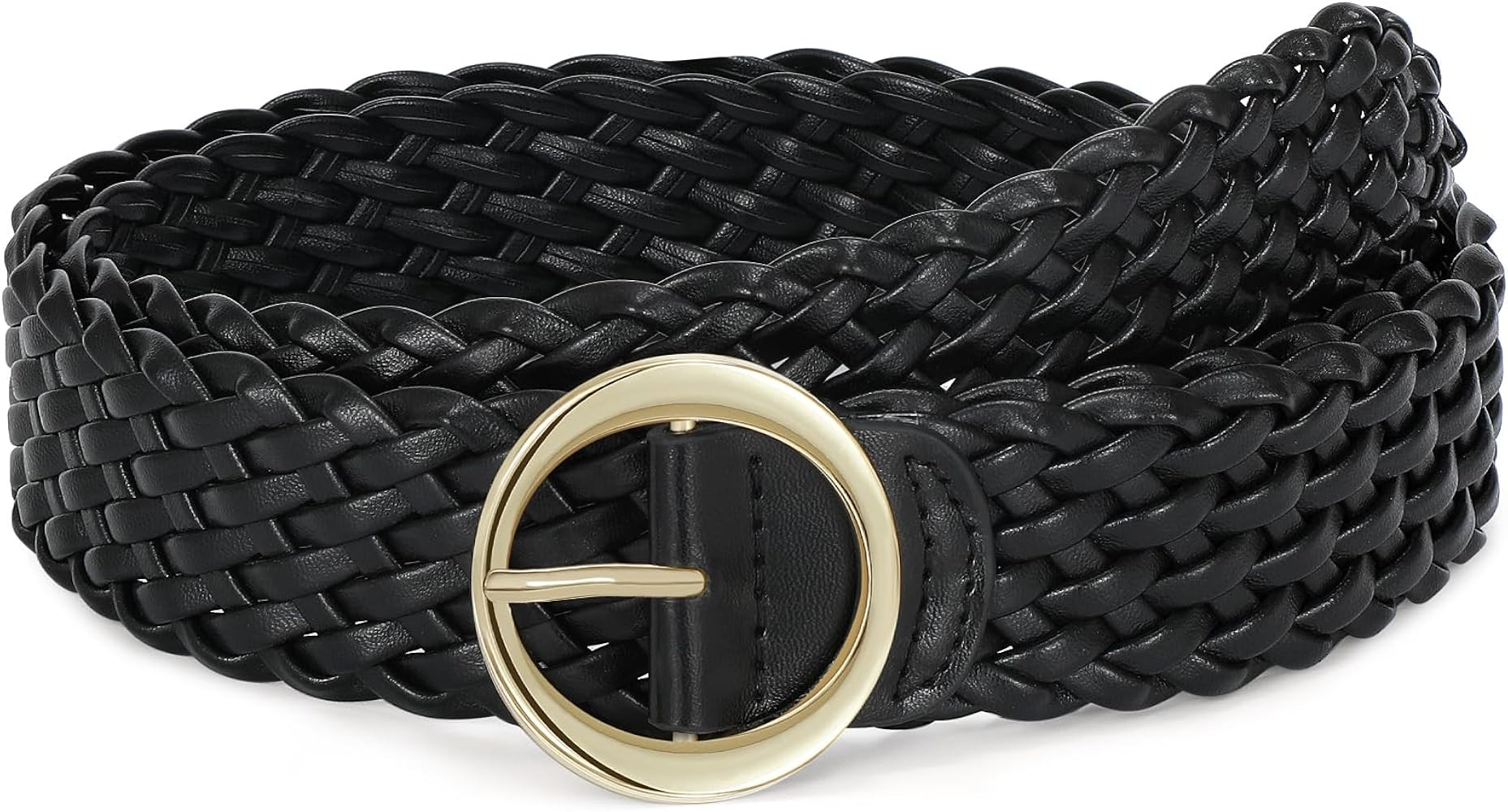 LEACOOLKEY Women Braided Leather Belt with Gold Buckle Woven Waist Belt for Jeans Dress | Amazon (US)