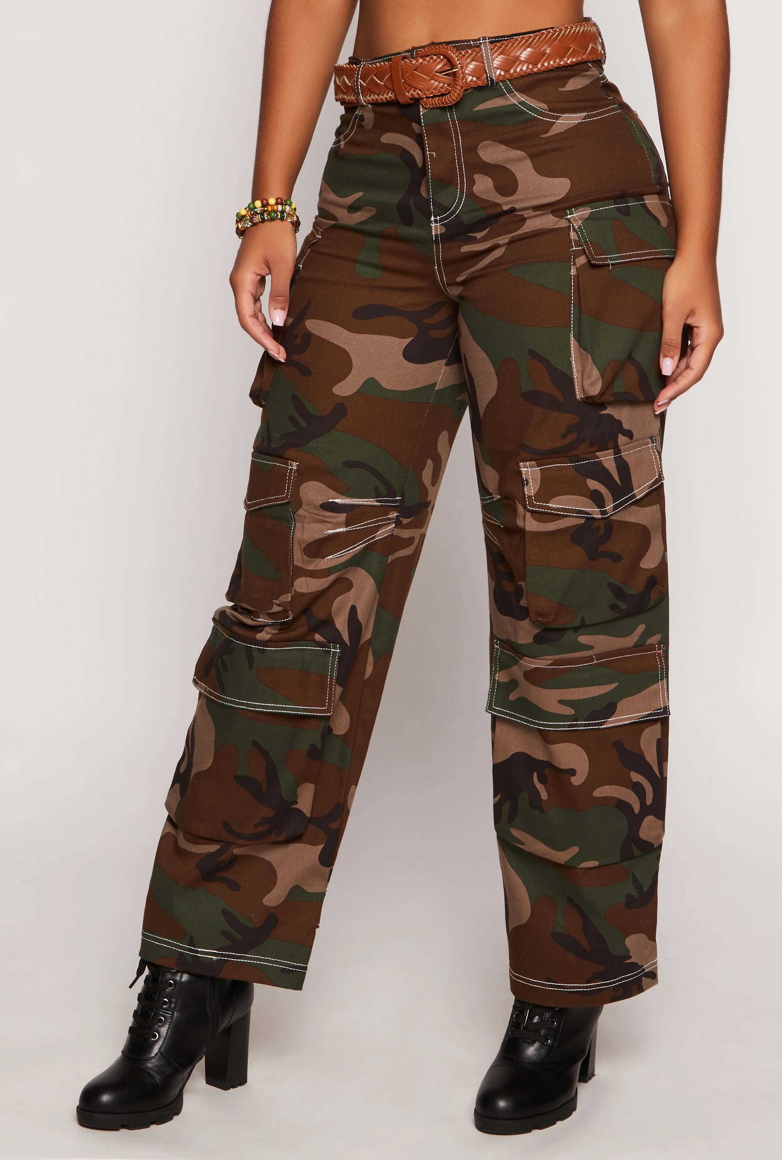 Decorative Stitch Camo Cargo Pants | Rainbow Shops