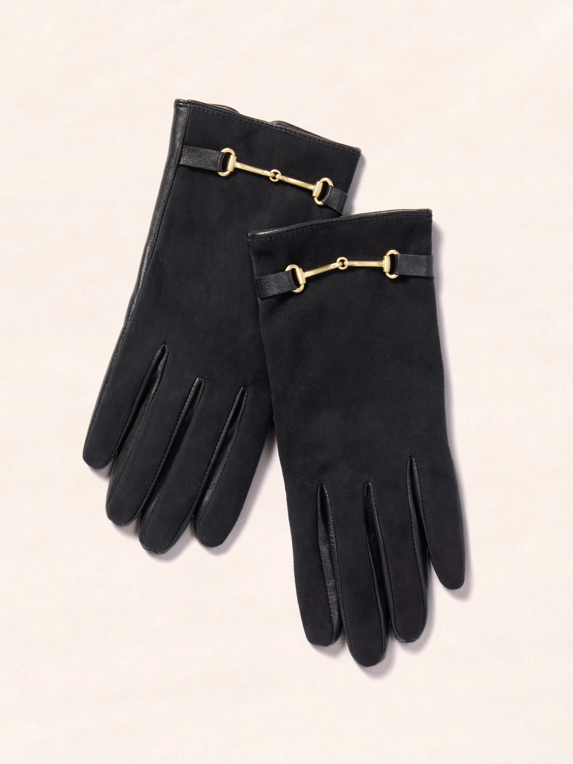 Black Solid Maria Leather & Suede Gloves | Women's Gloves | J.McLaughlin | J.McLaughlin
