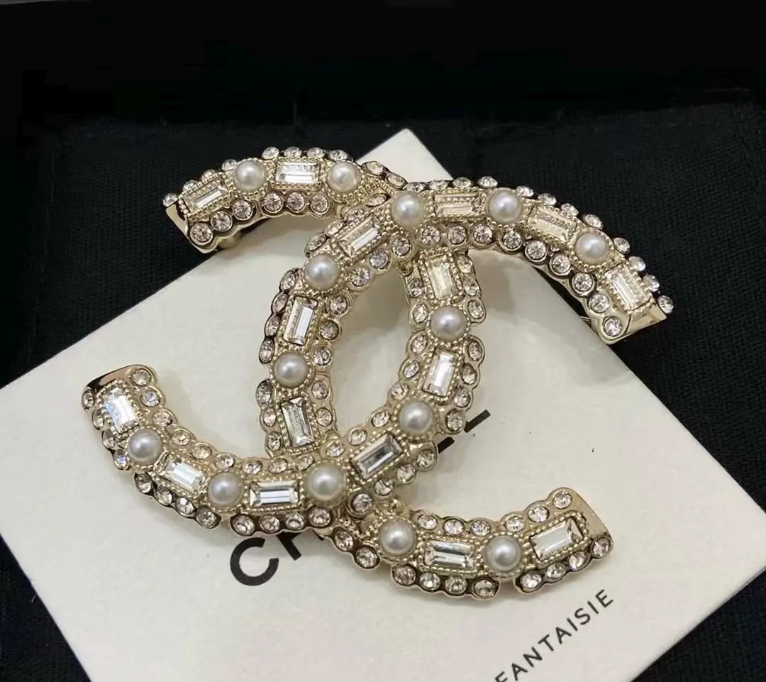 Chanel Vintage Pearl & Crystal CC Brooch – Gold-Tone Metal with Baguette Rhinestone Detailing | Etsy (US)