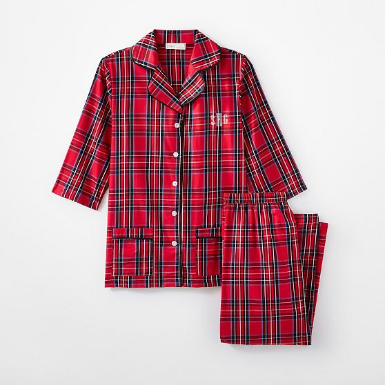 Feather Trim Tartan Pajamas | Mark and Graham
