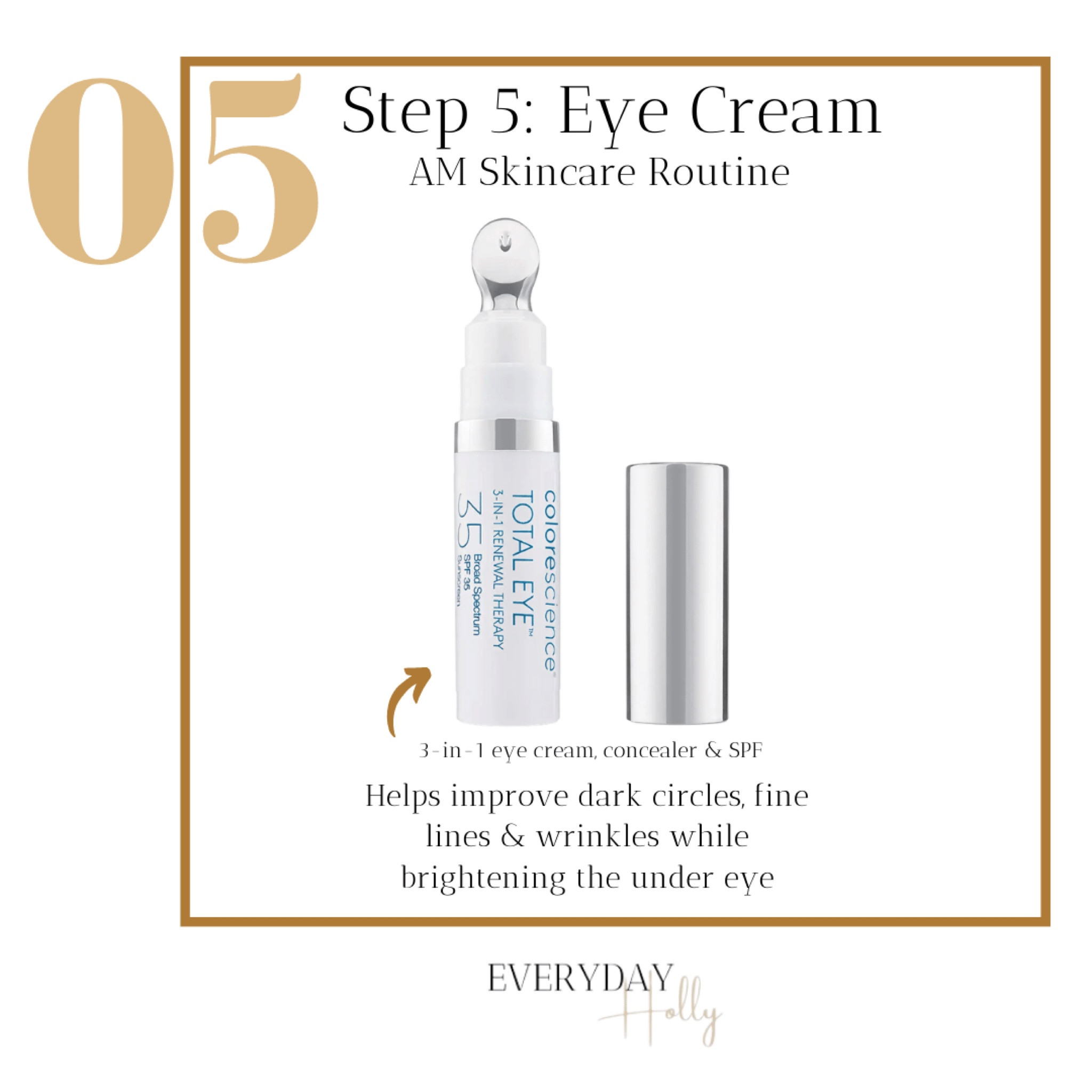 Step 5: Eyecream 

Hydrated under eyes | eye bags | dark circles | under eye circles | hydrated | remove dark circles | over 40 skincare | skincare routine 

#LTKbeauty #LTKhome