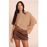 Beige Fine Knit Poncho Style Top | PrettyLittleThing IE