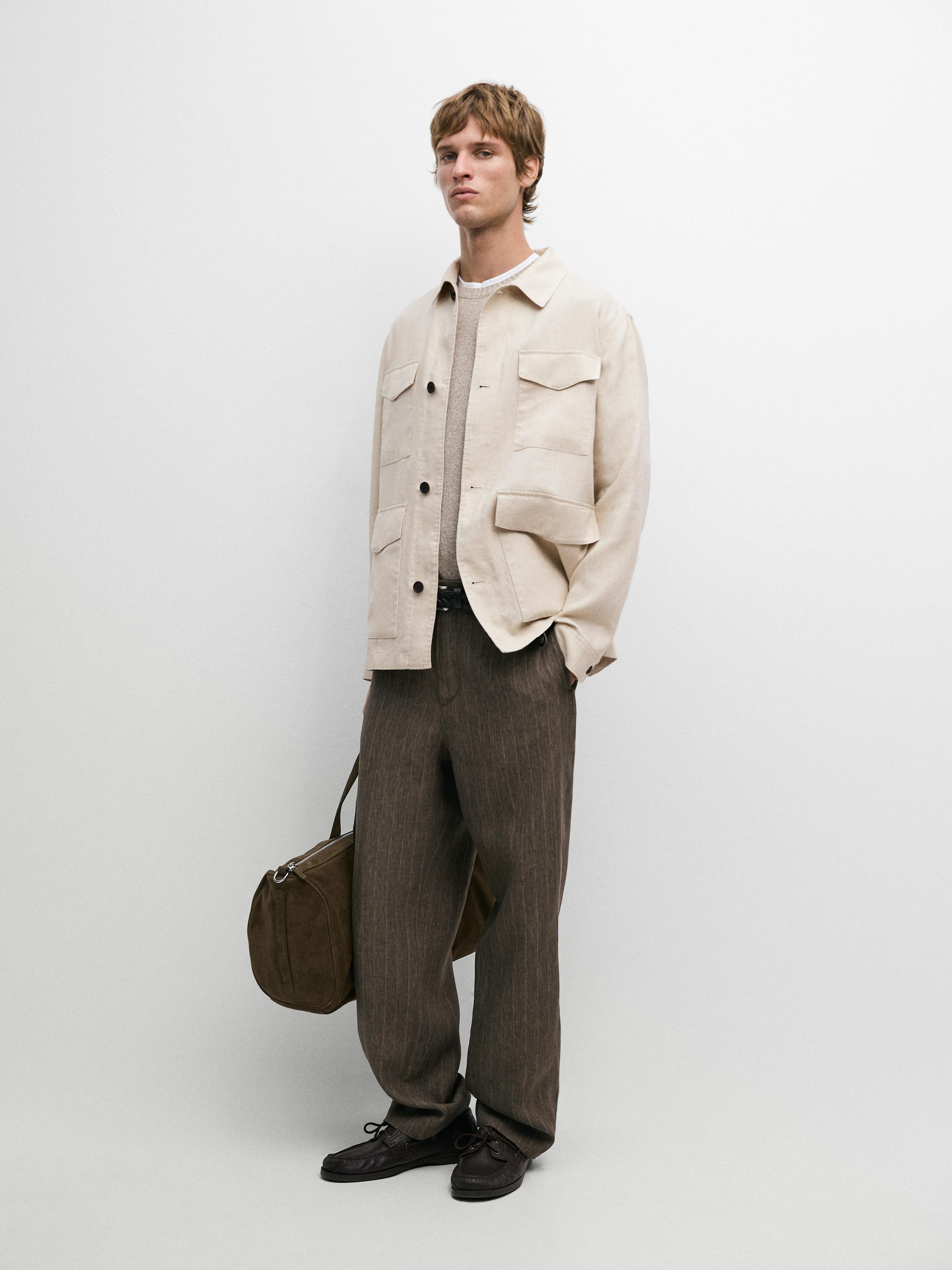 Lightweight linen jacket with pockets \u00b7 Stone, Blue \u00b7 Coats | Massimo Dutti | Massimo Dutti US