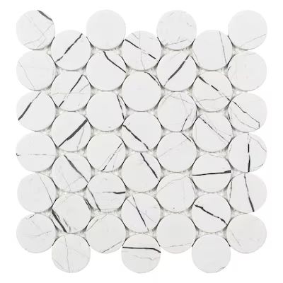 Elida Ceramica Marble Eclipse Hex 12-in x 12-in Carrara-look Recycled Glass Circular Marble Look ... | Lowe's