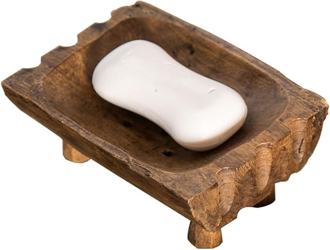 Large Rustic Teak Wood Soap Holder, Farmhouse Wooden Soap Dish,Decorative Bathroom Shower Soap Ho... | Amazon (US)