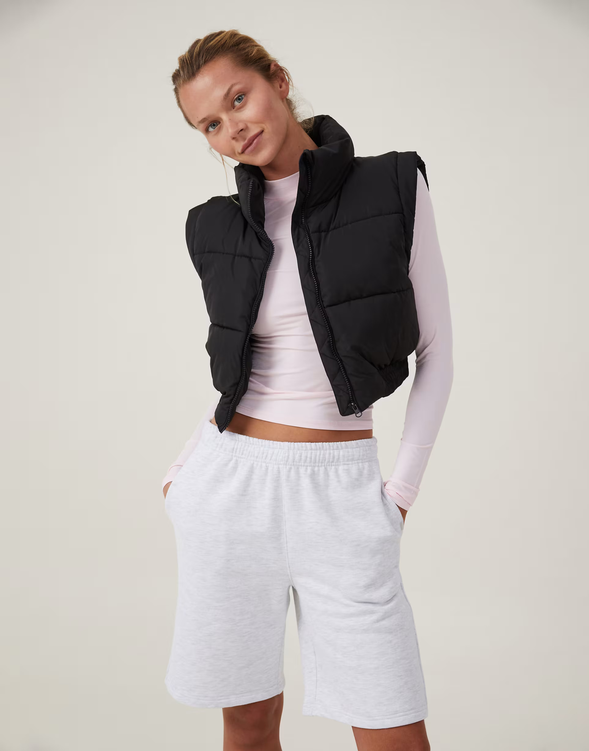 Cotton:On The mother puffer panelled crop vest in black | ASOS (Global)