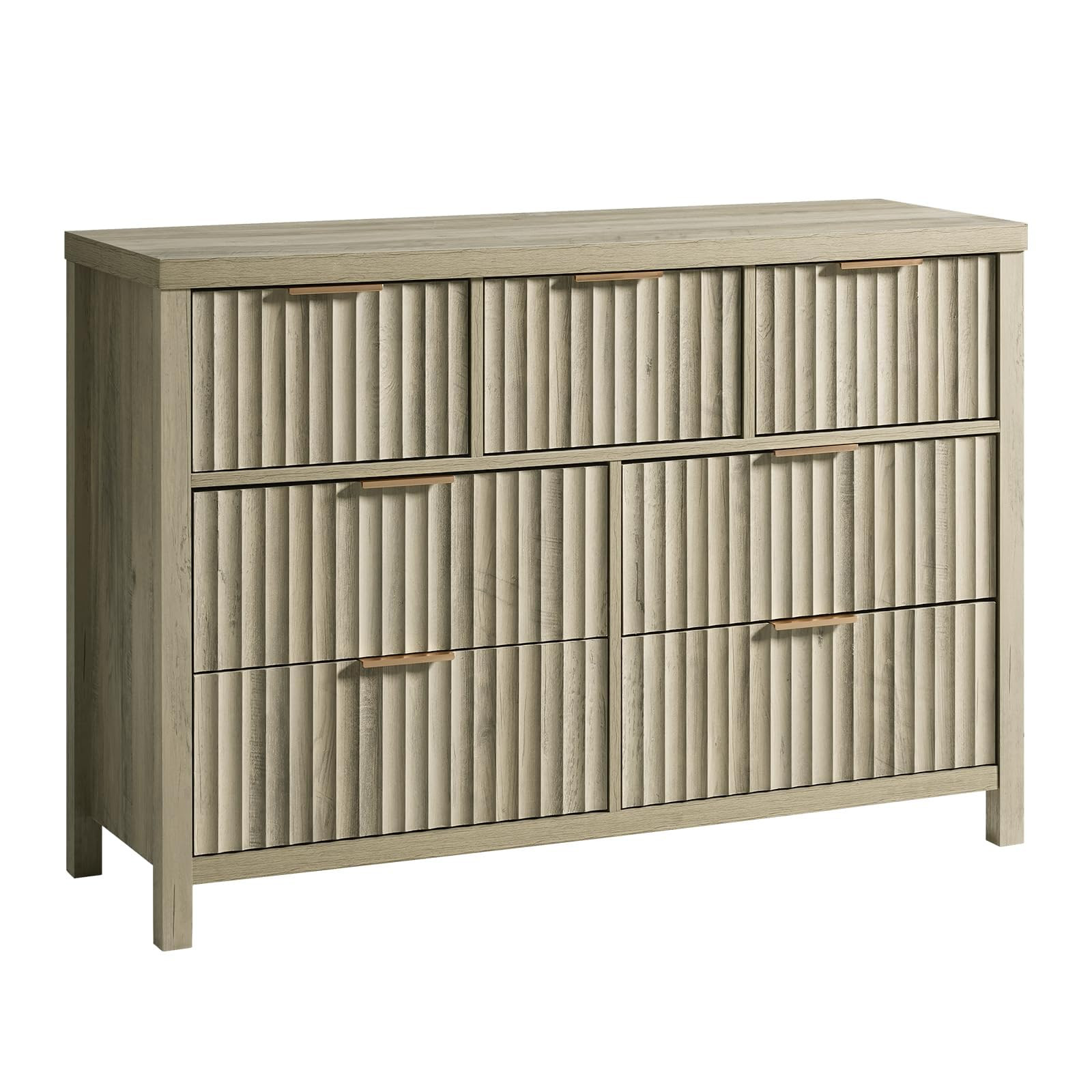 Fluted 7 Drawer Dresser, Wide Chest of Drawers for Bedroom, Modern Storage Dresser Mid Century TV... | Amazon (US)