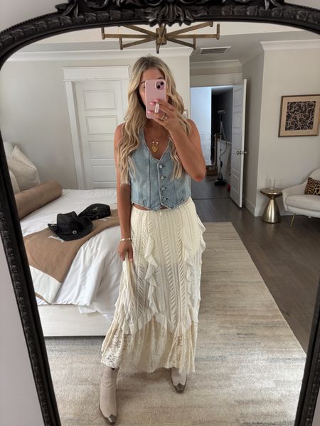 Wearing a medium in vest and in the skirt! Vest runs a little big, skirt fits true to size!

Country concert outfit inspo
Western outfit ideas
Nashville outfits 
Morgan wallen concert 
Western style under $100


#LTKFindsUnder100 #LTKTravel #LTKStyleTip