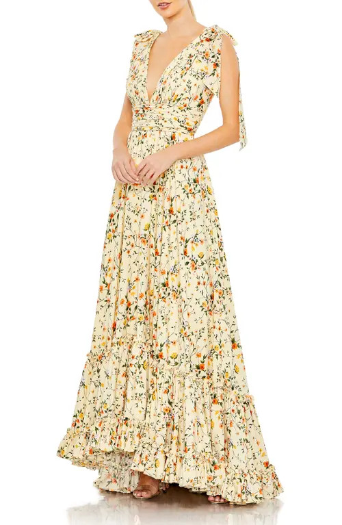 Ieena for Mac Duggal Floral Empire Waist Gown in Yellow Multi at Nordstrom, Size 8 | Nordstrom